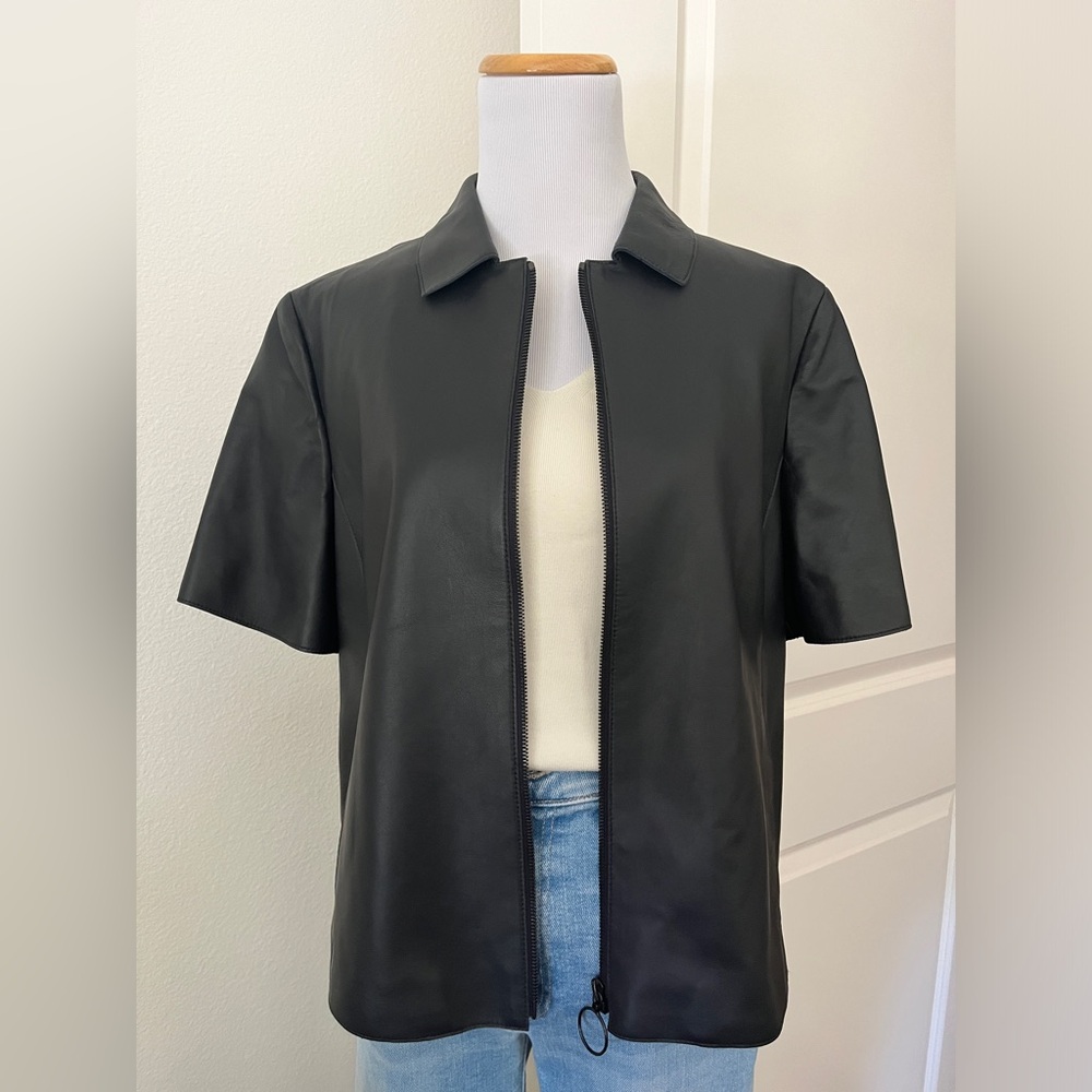 Akris Dark Leather Short Sleeve Jacket